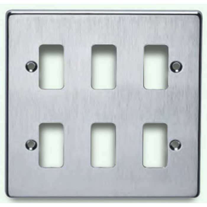 Crabtree 6576/SC 6 Gang Flush Grid Cover Plate Satin Chrome Finish