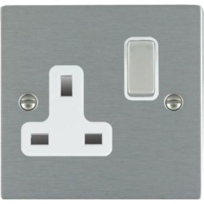 Hamilton 84SS1SS-W Socket 1 Gang Switched 13A Satin Steel/White Insert