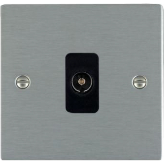 Hamilton 84TVB Socket 1 Gang TV Coax 86X86mm Satin Steel Black Insert