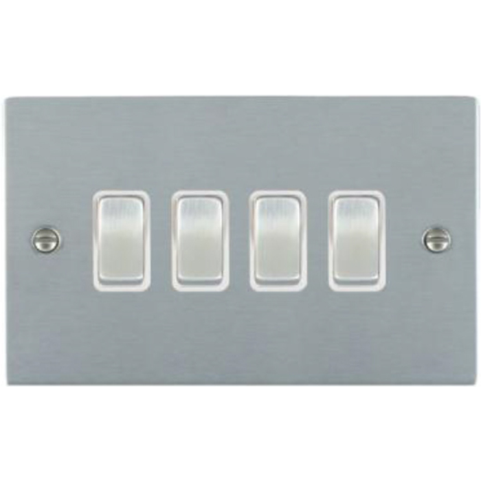 Hamilton 86R24SC-W Rocker Switch 4 Gang 2 Way 10A Satin Chrome/White Insert