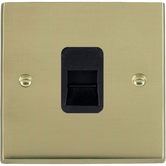 Hamilton 92TCSB Socket 1 Gang Tel Slave 88 x 88mm Polished Brass Black Insert