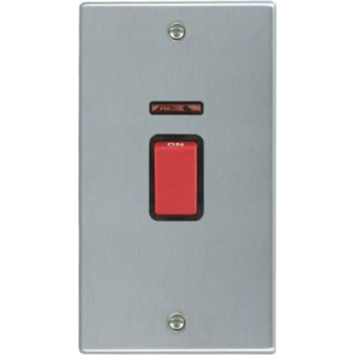 Hamilton 7645VB Rocker Switch Red 1 Gang DP + Neon 45A Satin Chrome/Black Insert