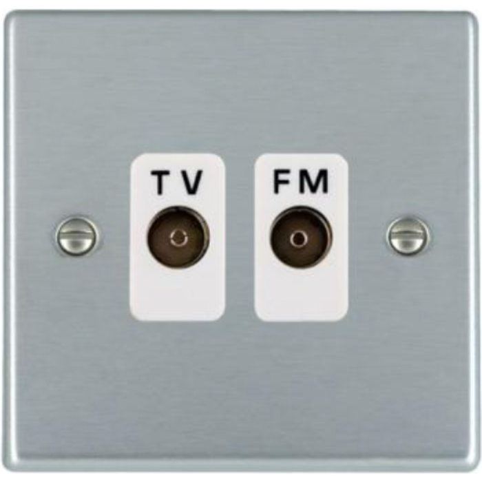 Hamilton 76TVFMW Socket 2 Gang TV/FM Coax Isolated Satin Chrome/White Insert