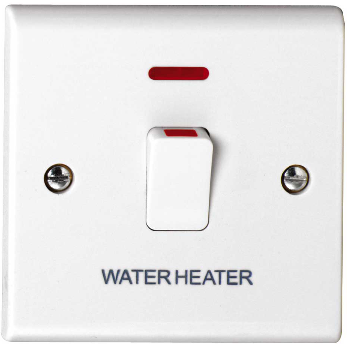 Deta S1391WH Control Switch 1 Gang DP Neon 20A White Mould Marked Water Heater