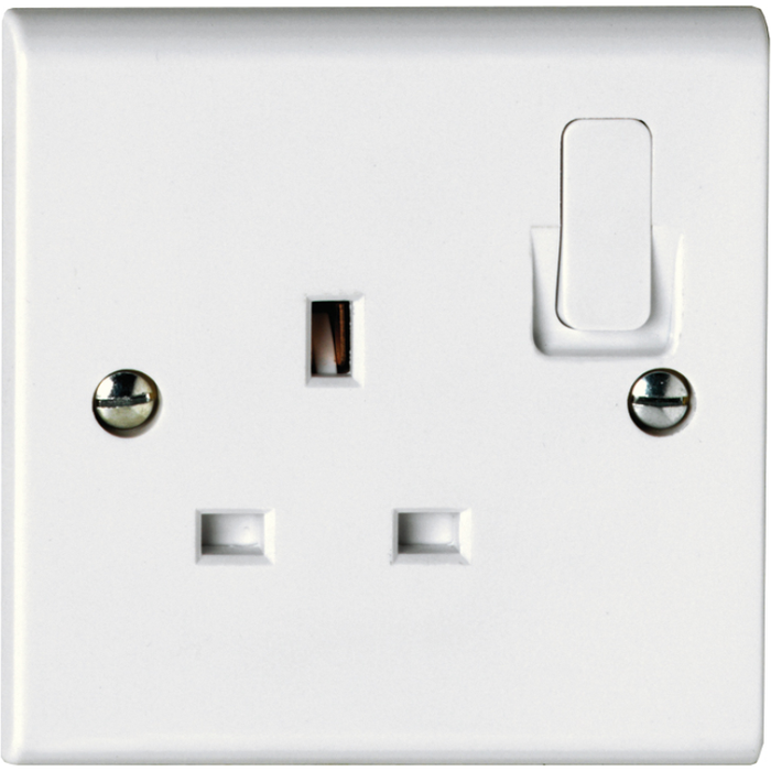 Deta S1207R Socket 1 Gang SP Switched 13A White Moulded Recessed Switch