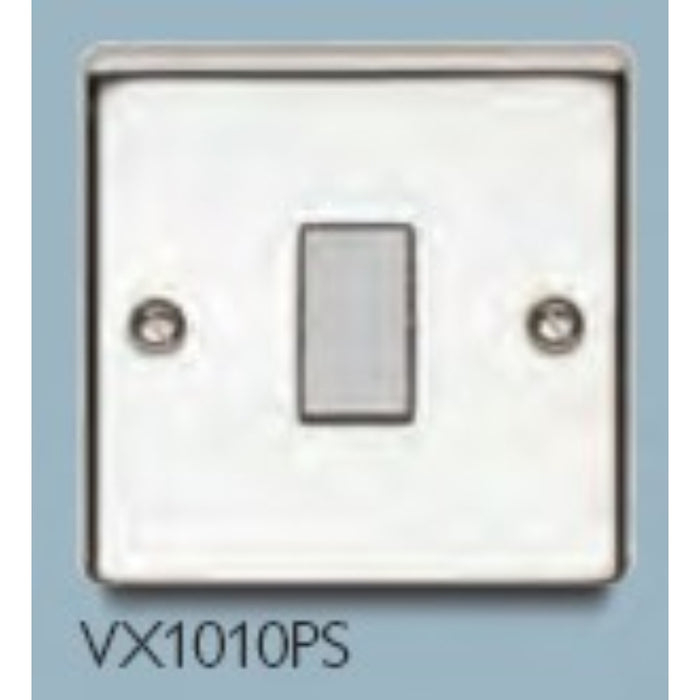 Volex VX1010PS 10AX 1 Gang 1 Way Single Pole Plate Switch Polished Steel Finish