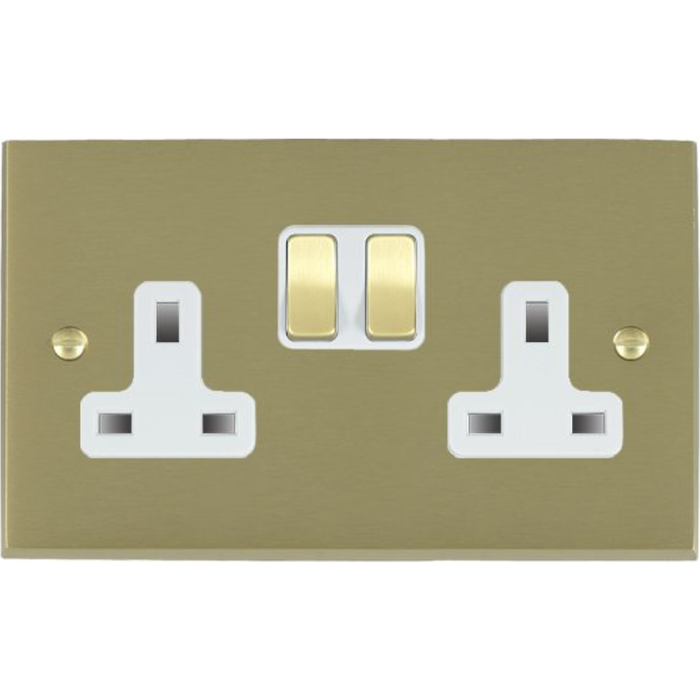 Hamilton 94SS2SB-W Socket 2 Gang Switched 13A Satin Brushed Brass/White Insert