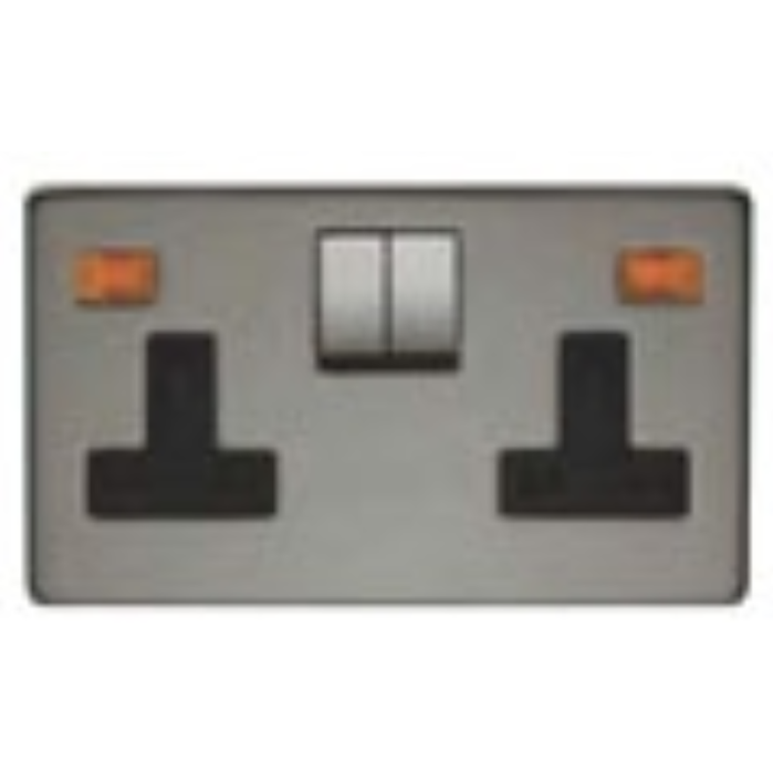 Crabtree 7316/3HPC 13A 2 Gang Double Pole Switched Socket With Neon Highly Polished Chrome Finish