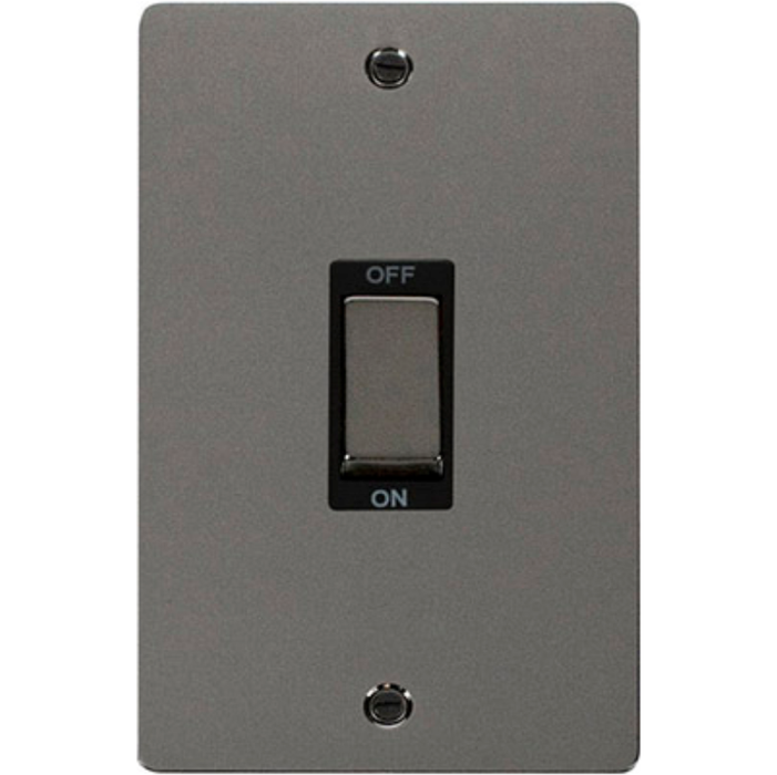 Click Scolmore FPBN502BK Switch 2 Gang DP 45A Black Nickel Black Insert