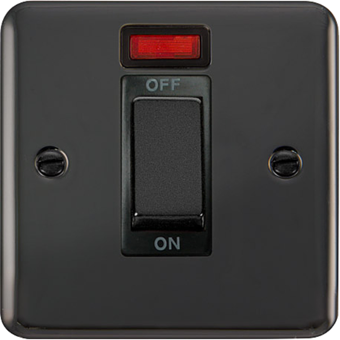 Click Scolmore DPBN501BK Control Switch Ingot 1 Gang DP Neon 45A Black Nickel Black Insert