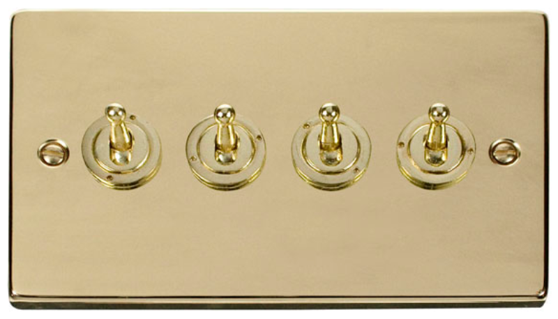 Click Scolmore VPBR424 Toggle Switch 4 Gang 2 Way 10A Polished Brass Black&White Gasket