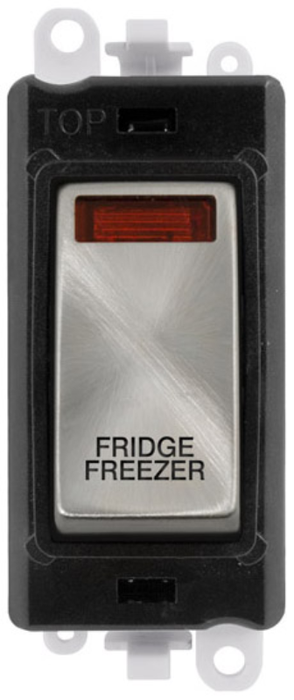 Click Scolmore GM2018NBKSC-FF Fridge Freezer Laser Etched Legend Black Frame 20AX Satin Chrome Double Pole Switch With Neon Module