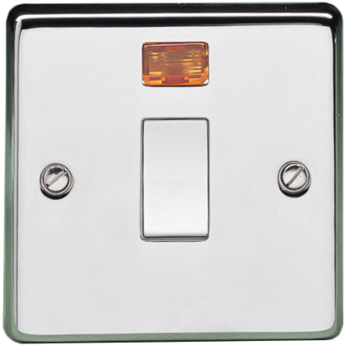 Crabtree 4012/3HPC 32A 1 Gang Double Pole Control Switch With Neon Highly Polished Chrome Finish