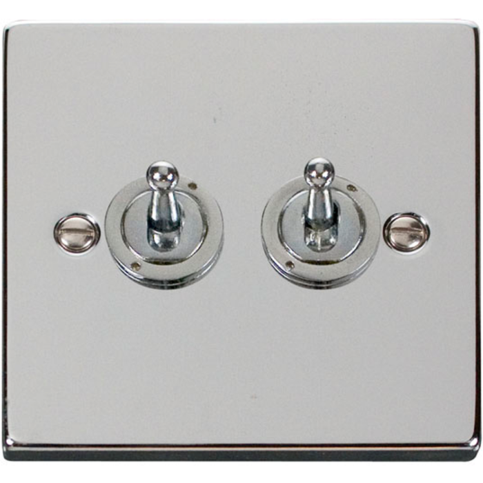 Click Scolmore VPCH422 Victorian Polished Chrome 10AX 2 Gang 2 Way Toggle Plate Switch