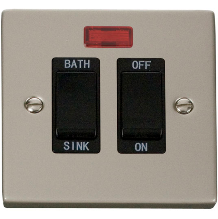 Click Scolmore VPPN024BK Switch DP Neon Sink/Bath 20A Pearl Nickel Black Insert Victorian