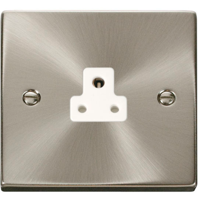 Click Scolmore VPSC039WH Socket 1 Gang Unswitched Round Pin 2A Satin Chrome White Insert Victorian