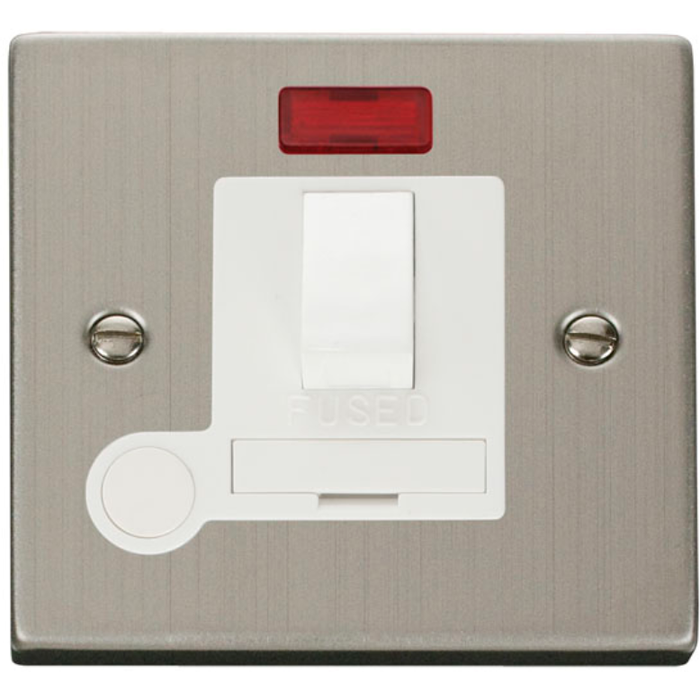 Click Scolmore VPSS052WH Connection Unit Switched Flex Outlet & Neon 13A Stainless Steel White Insert