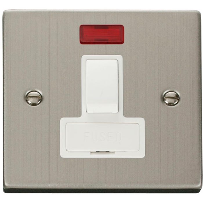 Click Scolmore VPSS652WH Connection Unit Switched Fused & Neon 13A Stainless Steel White Insert Victorian