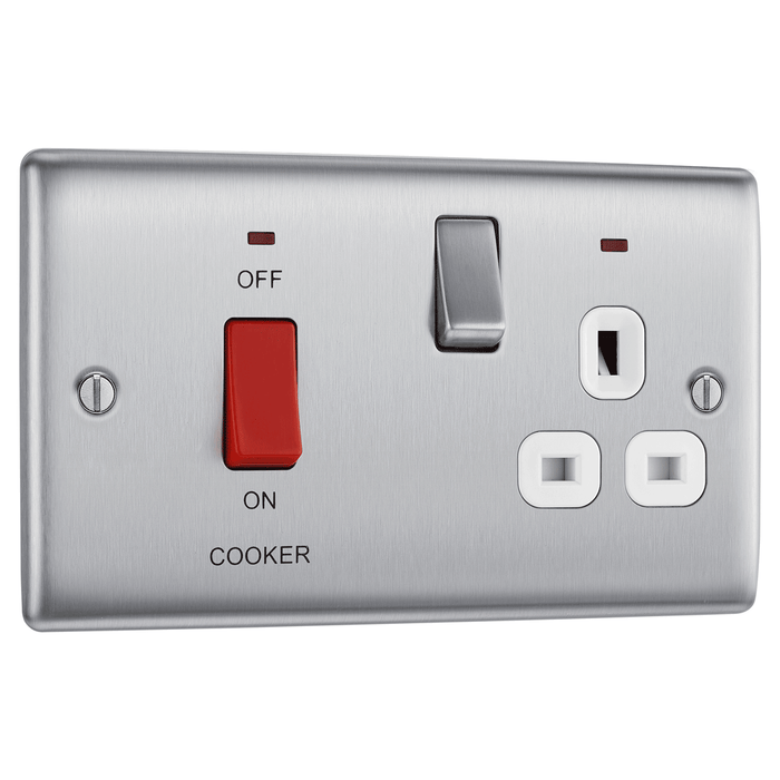 Essentials Brushed Steel Cooker Control Unit & Neon 45A with White ...