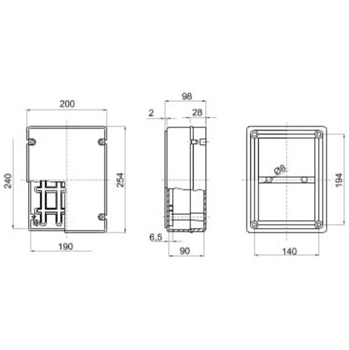 Enclosure Moulded Smooth Side Walls 240 x 190 x 90mm