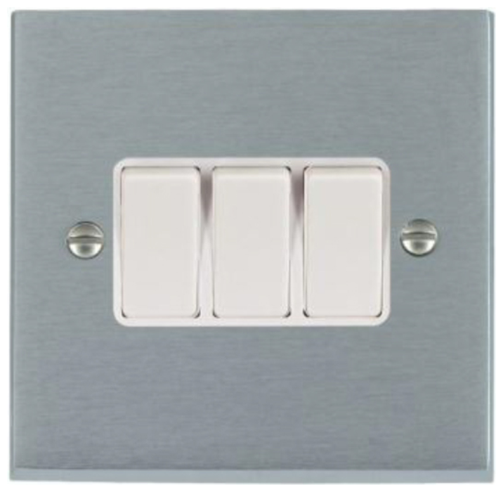 Hamilton 96R23WH-W Rocker Switch 3 Gang 2 Way 10A Satin Chrome/White Switch&Insert