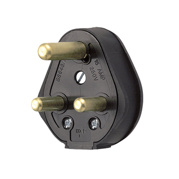 MK Electric P153BLK Round Pin Rubber Plug Three Pin Black 15A
