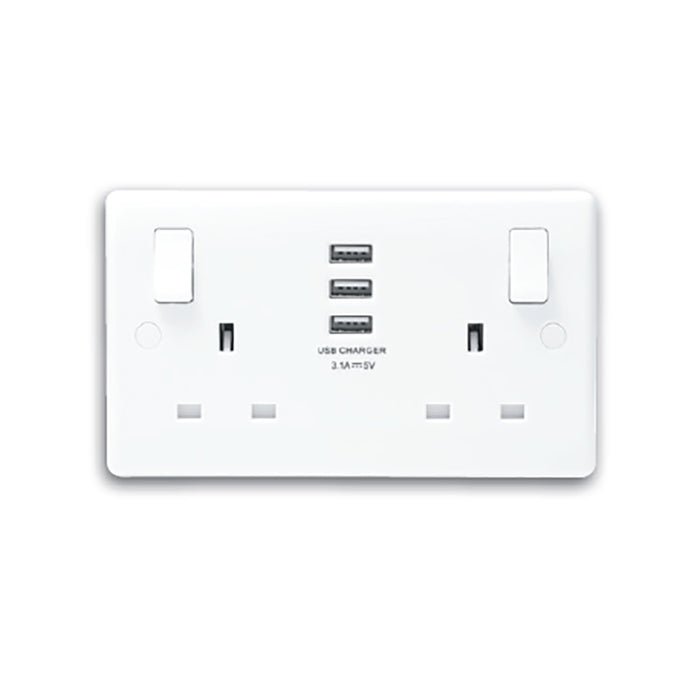 Newlec NLSL8300/S2USB3 13A 2 Gang Socket Outlets with 3 USB Chargers